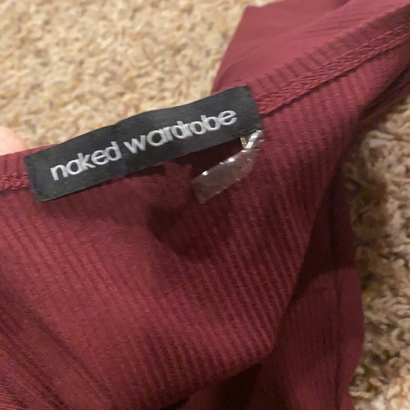 naked wardrobe maroon slimming bodycon long sleeves v neck large - Picture 6 of 7